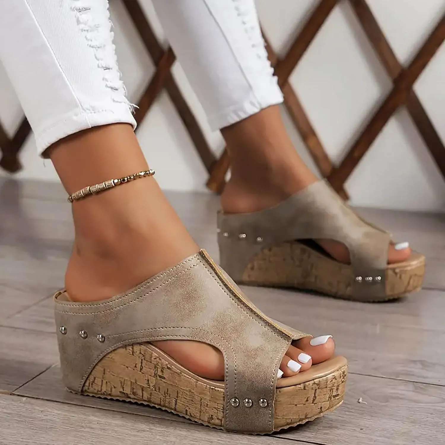 Platform Sandals Women Summer Beach Black Sandals Wedge Heel Slip on Sandals Travel Bohemia Walking Shoes