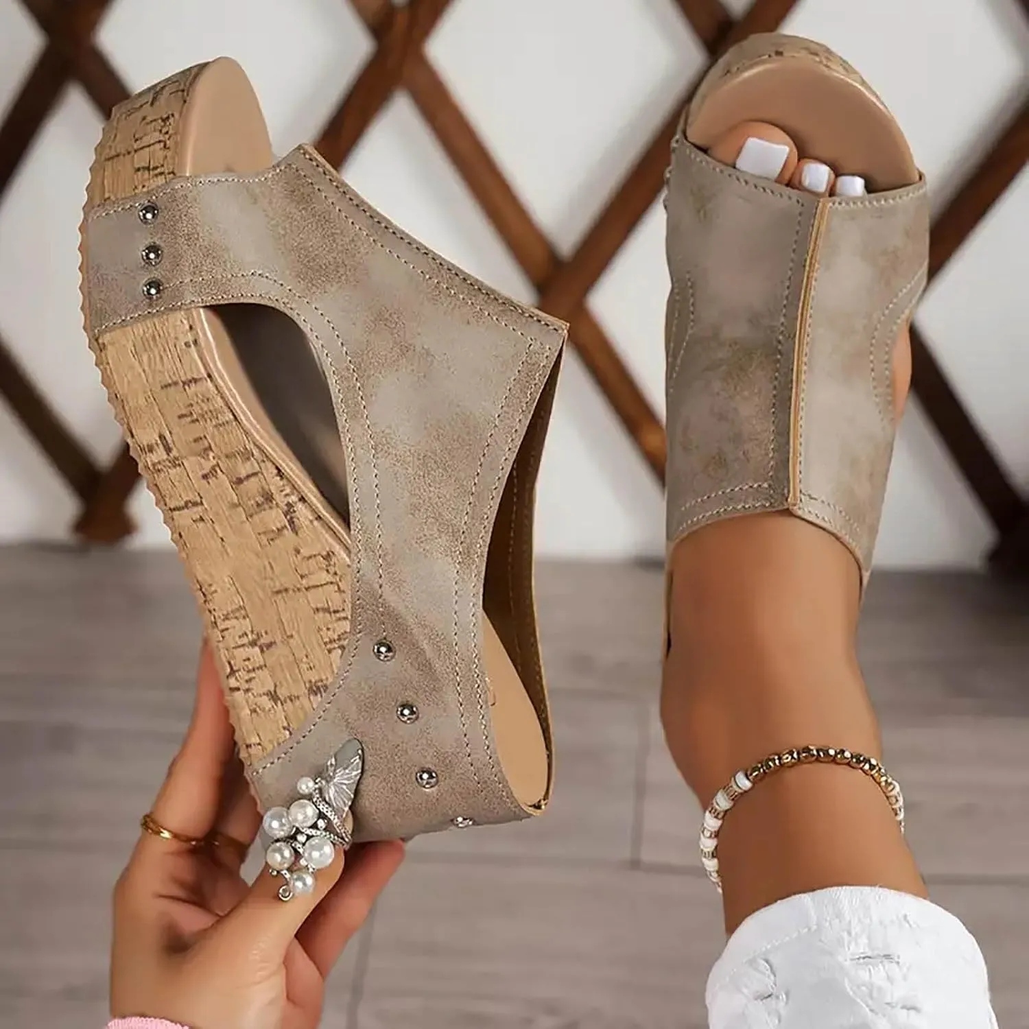 Platform Sandals Women Summer Beach Black Sandals Wedge Heel Slip on Sandals Travel Bohemia Walking Shoes