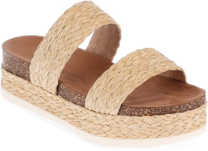 Platform Sandals Women Wedges Slides Espadrilles Bohemia Sandals Raffia Wedge Outdoor Open Toe Beach Sandals