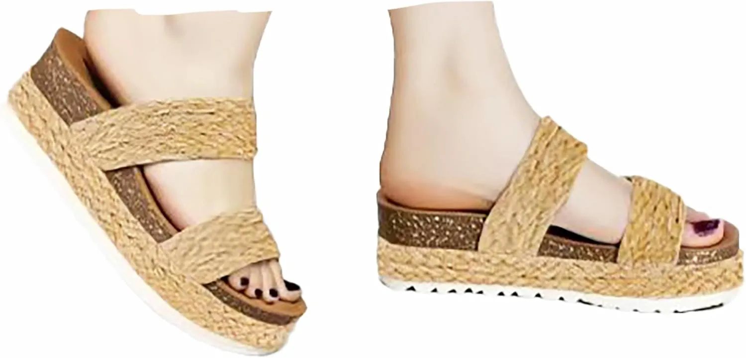 Platform Sandals Women Wedges Slides Espadrilles Bohemia Sandals Raffia Wedge Outdoor Open Toe Beach Sandals