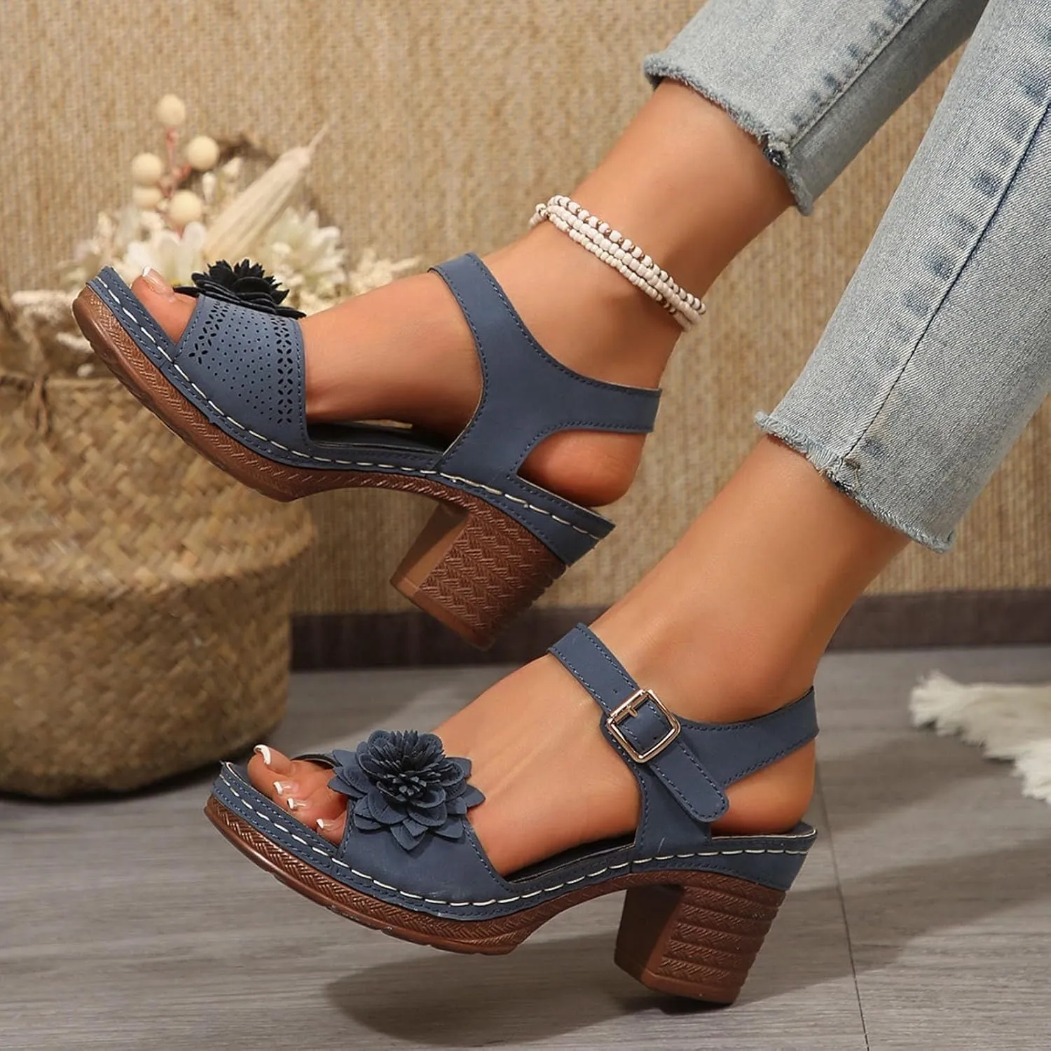 Platform Wedge Sandals for Women 2025 Dressy Summer Ankle Strap Wedges Casual Hollow Out Open Toe Low Heel Comfortable Sandal Work Sandals for Women Office Breathable Dress Shoes