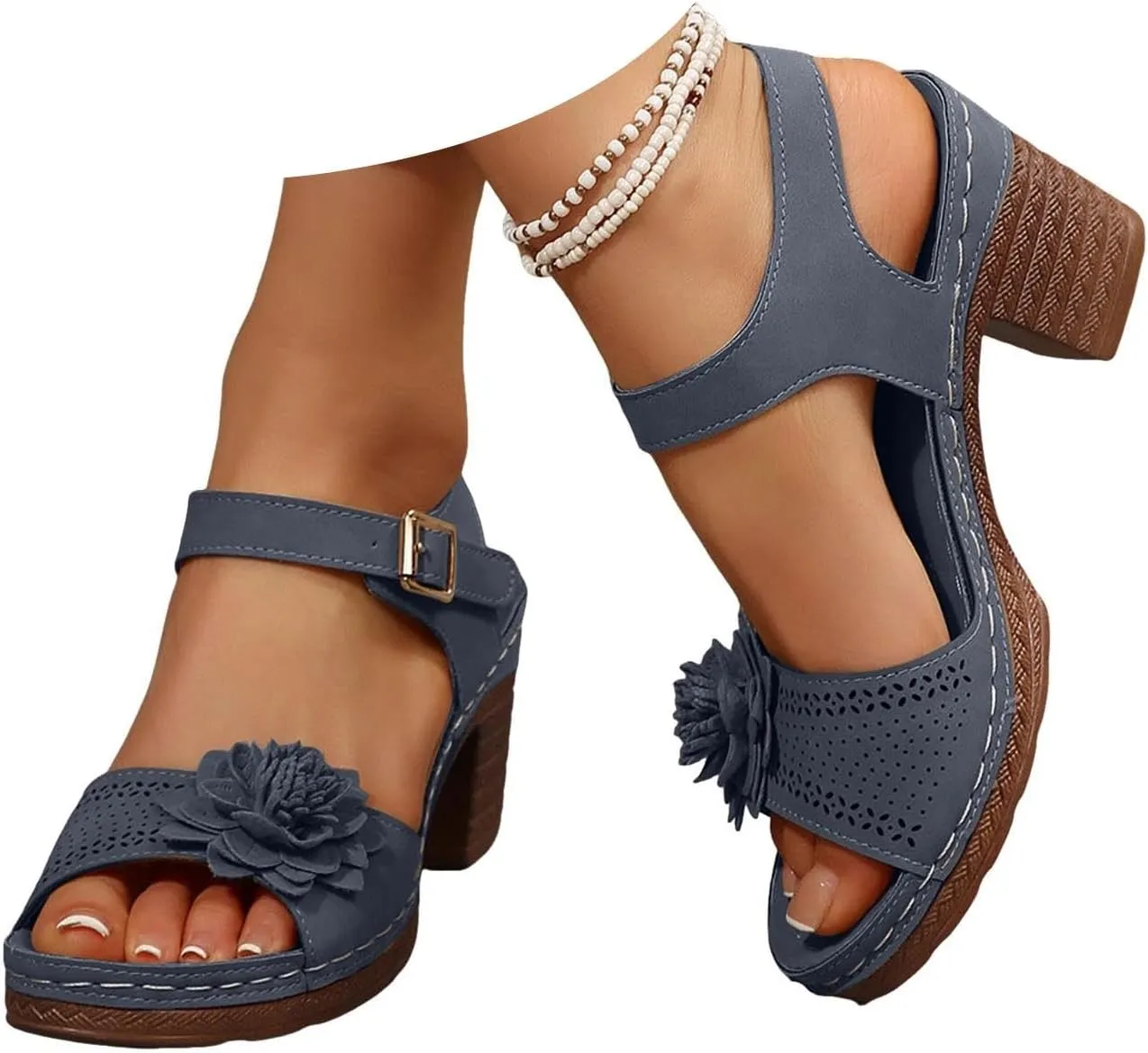 Platform Wedge Sandals for Women 2025 Dressy Summer Ankle Strap Wedges Casual Hollow Out Open Toe Low Heel Comfortable Sandal Work Sandals for Women Office Breathable Dress Shoes