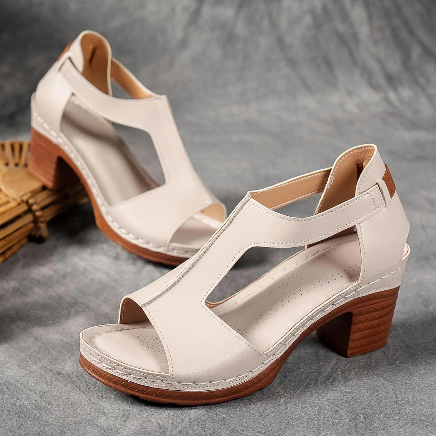 Platform Wedge Sandals for Women 2025 Dressy Summer Chunky Heel Ankle Strap Wedges Casual Hollow Out Open Toe Block Heels Comfortable Sandal Work Sandals for Women Office Breathable Dress Shoes