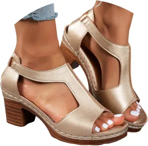 Platform Wedge Sandals for Women 2025 Dressy Summer Chunky Heel Ankle Strap Wedges Casual Hollow Out Open Toe Block Heels Comfortable Sandal Work Sandals for Women Office Breathable Dress Shoes