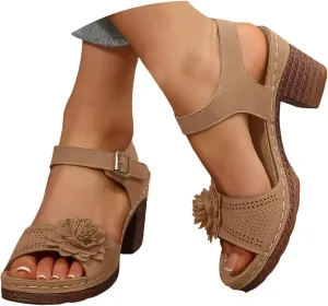Platform Wedge Sandals for Women 2025 Dressy Summer Chunky Heel Ankle Strap Wedges Casual Hollow Out Open Toe Block Heels Comfortable Sandal Work Sandals for Women Office Breathable Dress Shoes