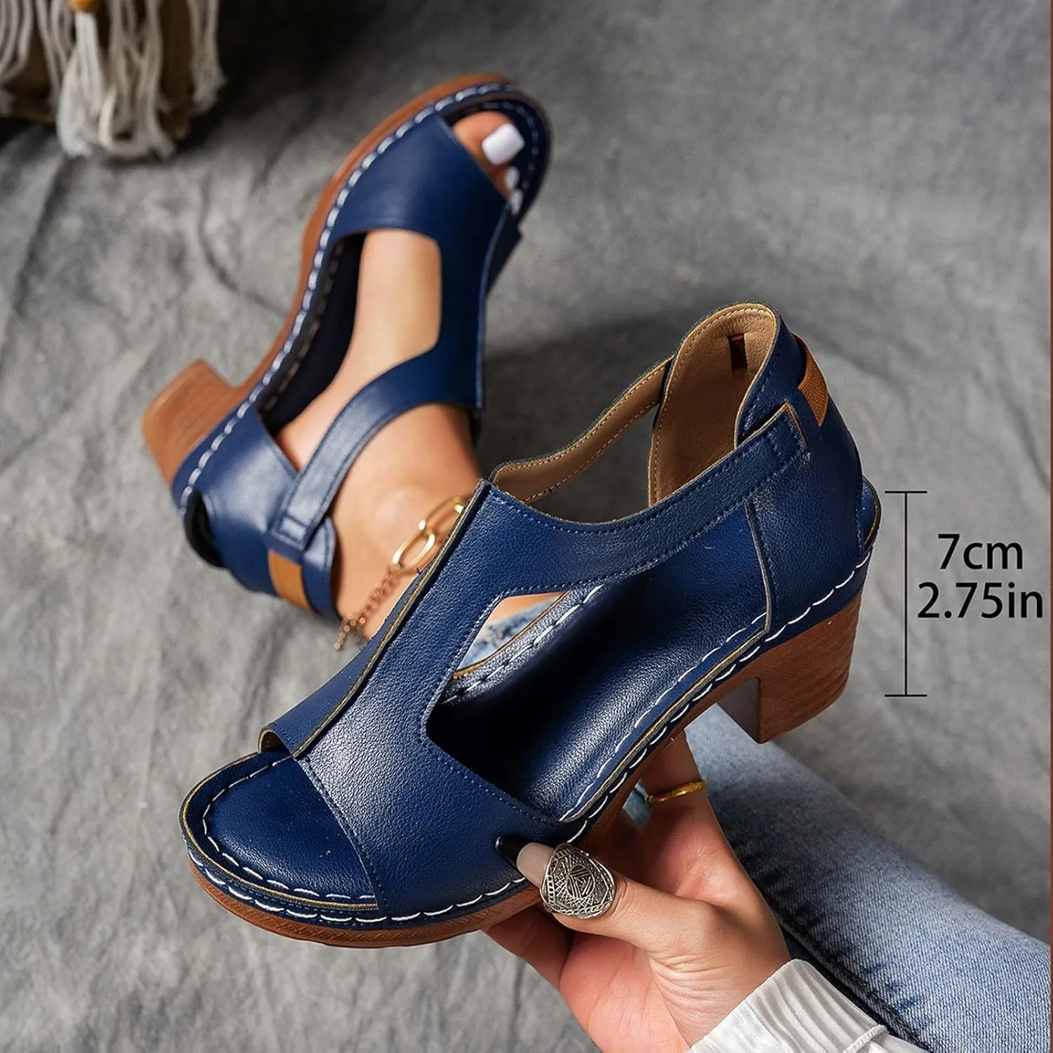 Platform Wedge Sandals for Women 2025 Dressy Summer Chunky Heel Ankle Strap Wedges Casual Hollow Out Open Toe Block Heels Comfortable Sandal Work Sandals for Women Office Breathable Dress Shoes