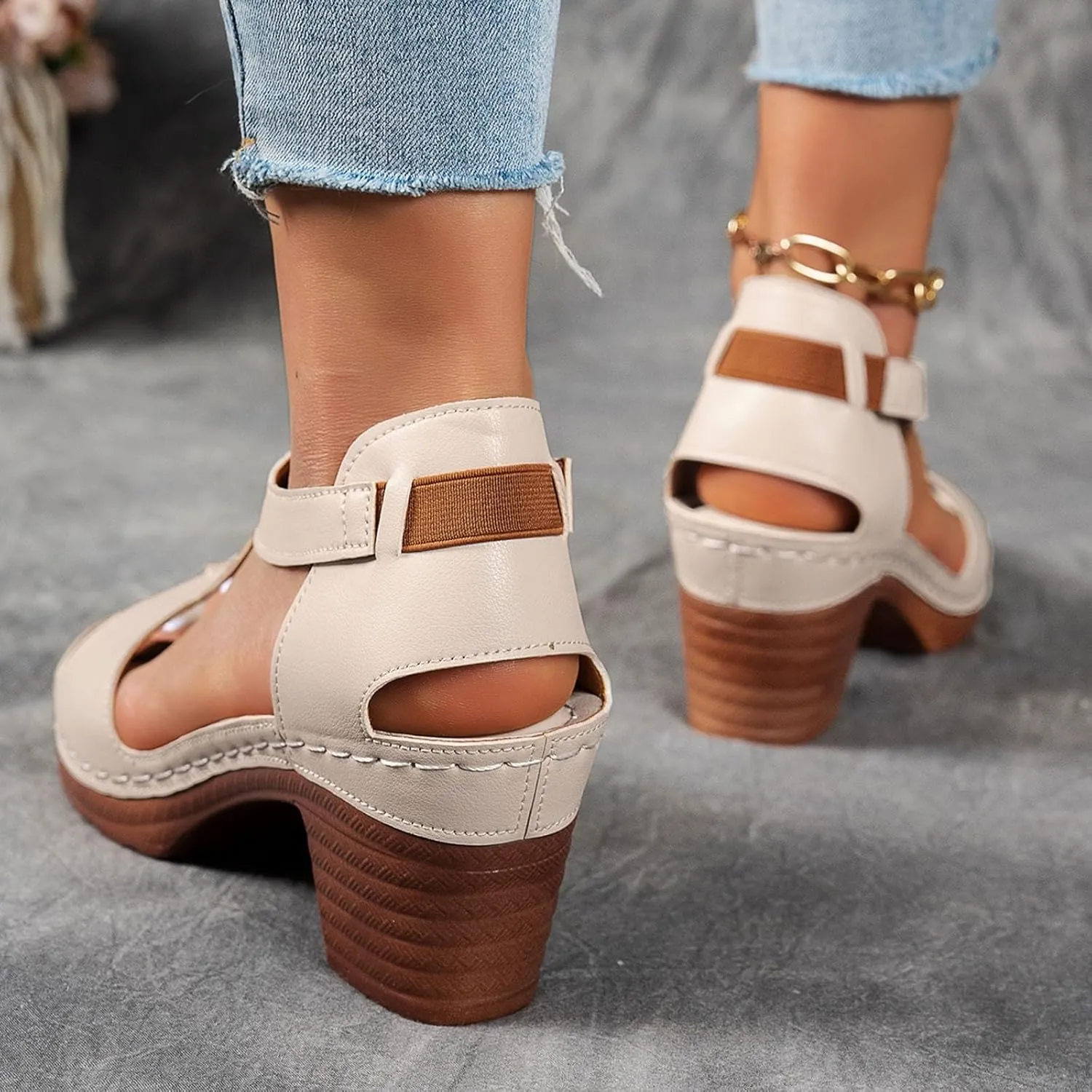 Platform Wedge Sandals for Women 2025 Dressy Summer Chunky Heel Ankle Strap Wedges Casual Hollow Out Open Toe Block Heels Comfortable Sandal Work Sandals for Women Office Breathable Dress Shoes