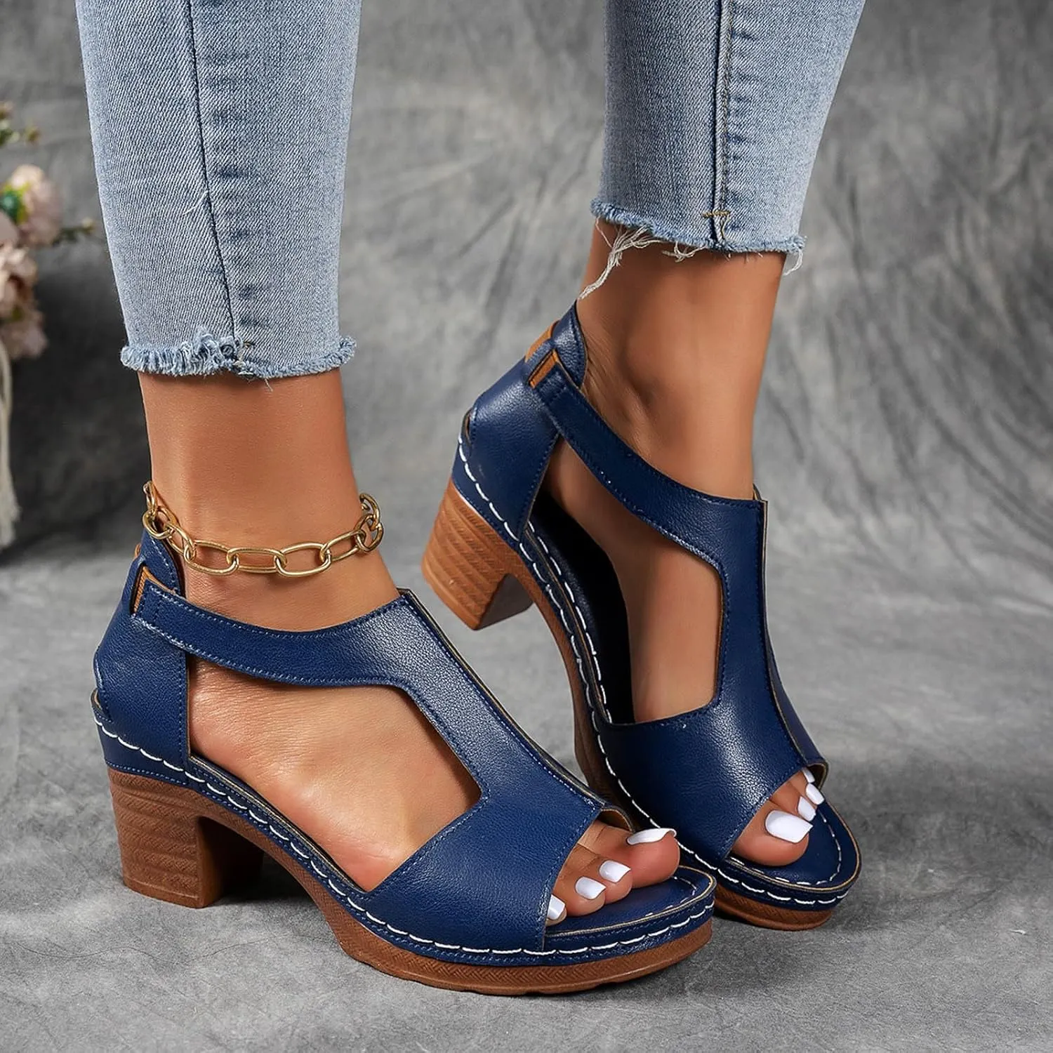 Platform Wedge Sandals for Women 2025 Dressy Summer Chunky Heel Ankle Strap Wedges Casual Hollow Out Open Toe Block Heels Comfortable Sandal Work Sandals for Women Office Breathable Dress Shoes