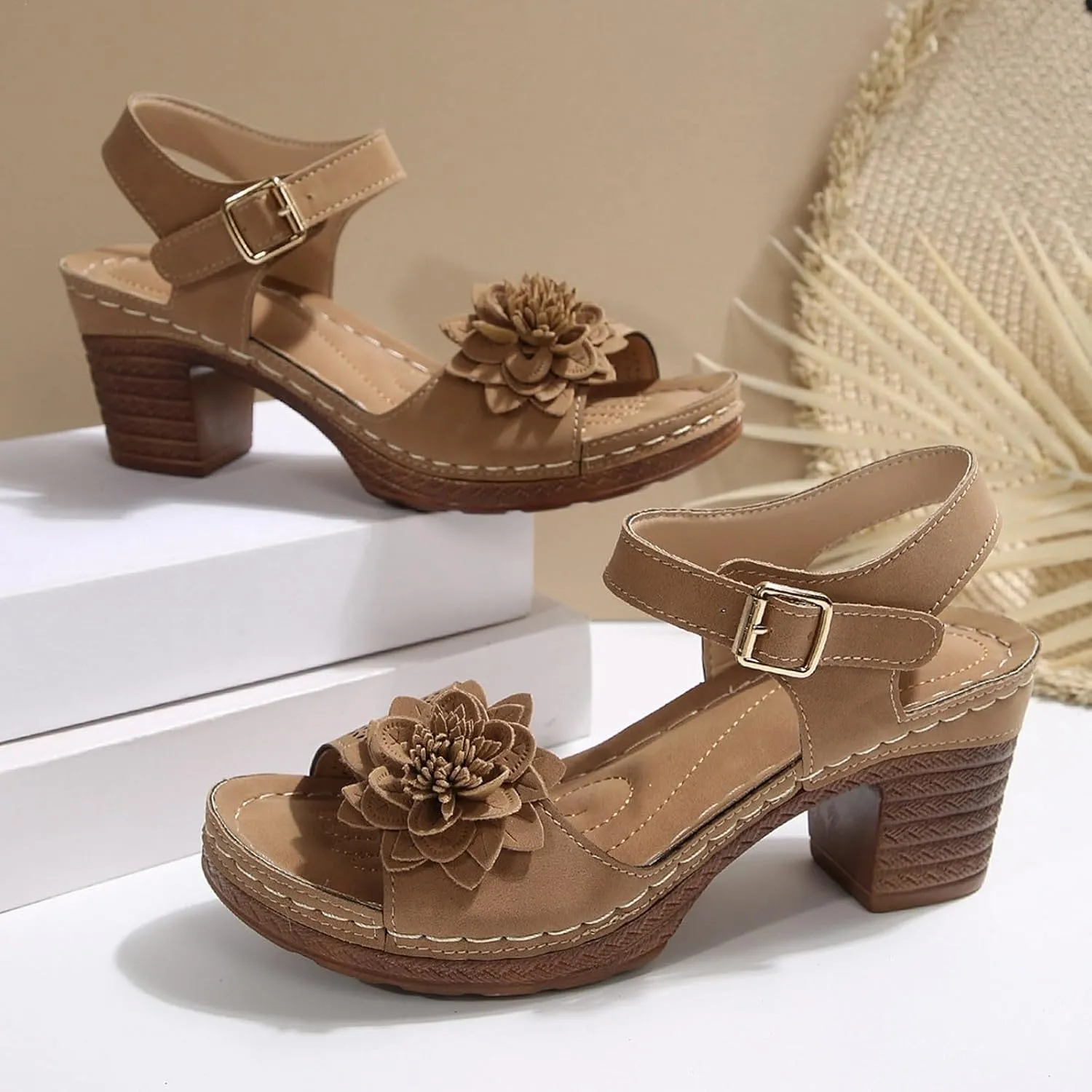 Platform Wedge Sandals for Women 2025 Dressy Summer Chunky Heel Ankle Strap Wedges Casual Hollow Out Open Toe Block Heels Comfortable Sandal Work Sandals for Women Office Breathable Dress Shoes