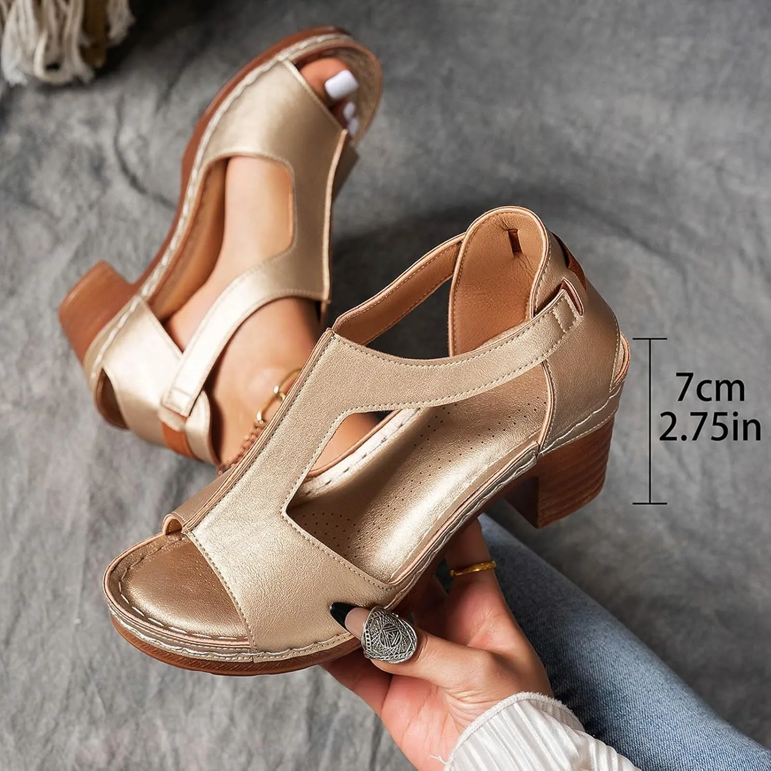 Platform Wedge Sandals for Women 2025 Dressy Summer Chunky Heel Ankle Strap Wedges Casual Hollow Out Open Toe Block Heels Comfortable Sandal Work Sandals for Women Office Breathable Dress Shoes