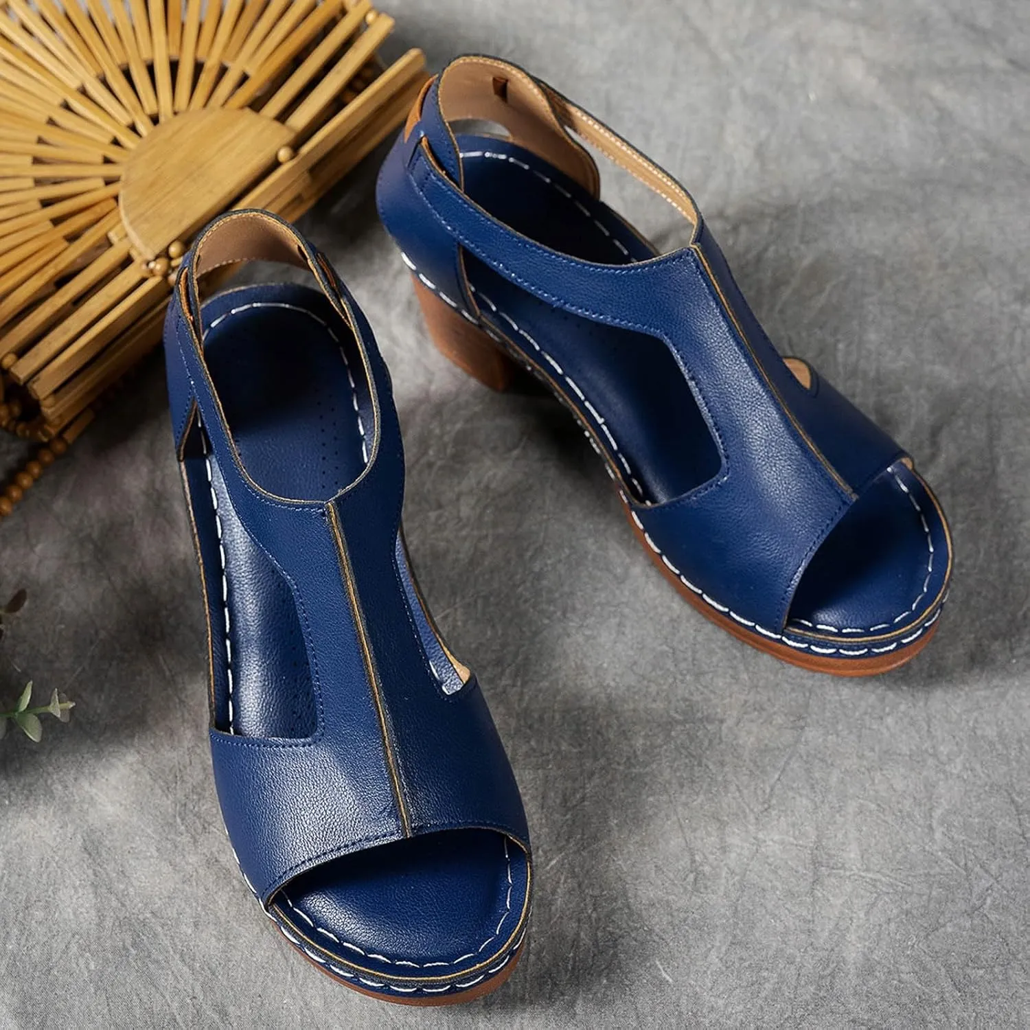 Platform Wedge Sandals for Women 2025 Dressy Summer Chunky Heel Ankle Strap Wedges Casual Hollow Out Open Toe Block Heels Comfortable Sandal Work Sandals for Women Office Breathable Dress Shoes