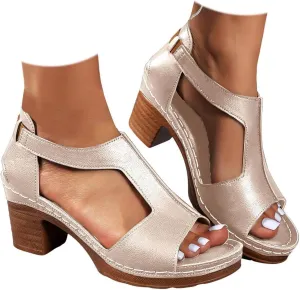 Platform Wedge Sandals for Women 2025 Dressy Summer Chunky Heel Ankle Strap Wedges Casual Hollow Out Open Toe Block Heels Comfortable Sandal Work Sandals for Women Office Breathable Dress Shoes