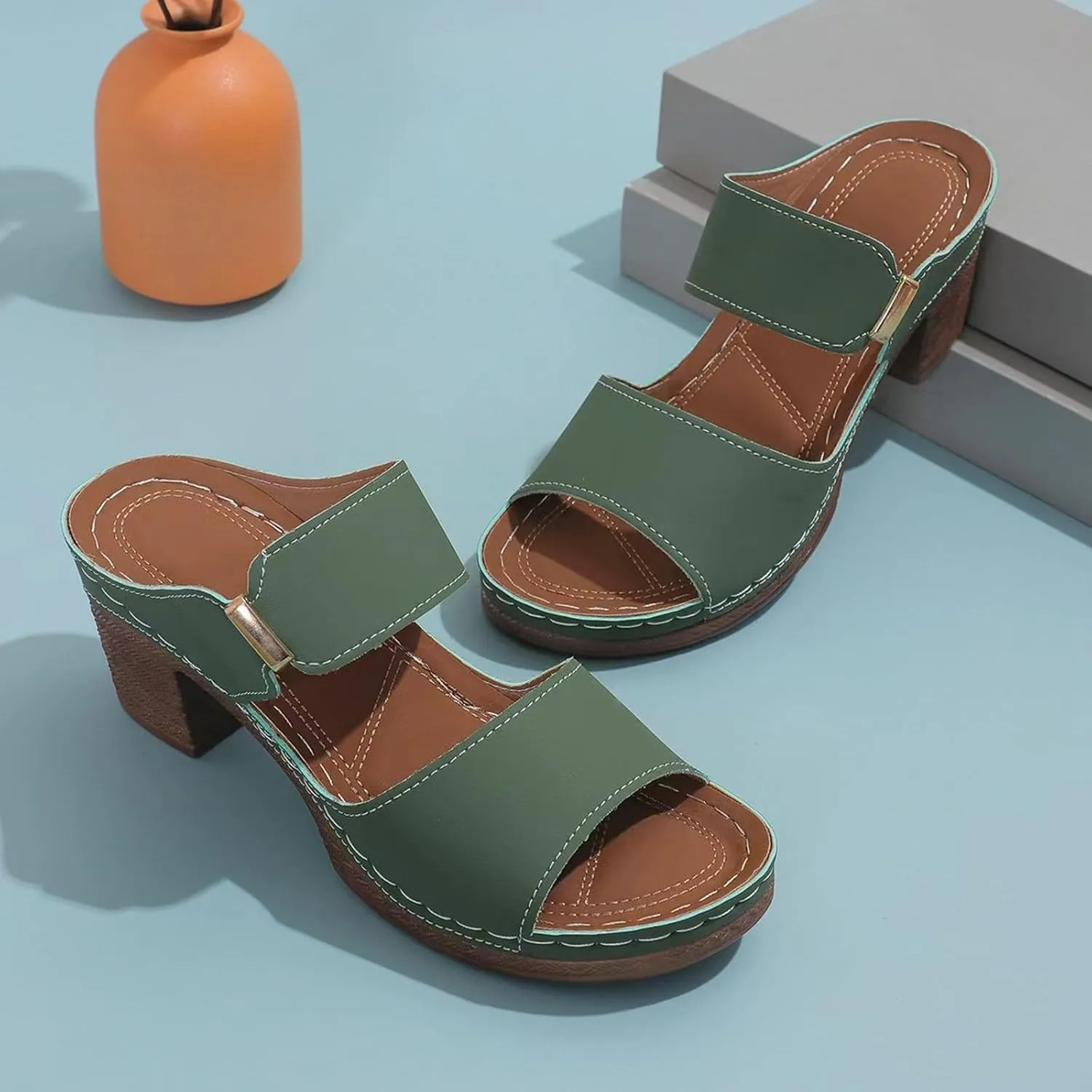Platform Wedge Sandals for Women Dressy Summer Ankle Strap Wedges Casual Open Toe Low Heel Sandal Work Office Dress Shoes Fashion Wedding Party Mules Slip-on Chunky Heels Block Heeled Slides