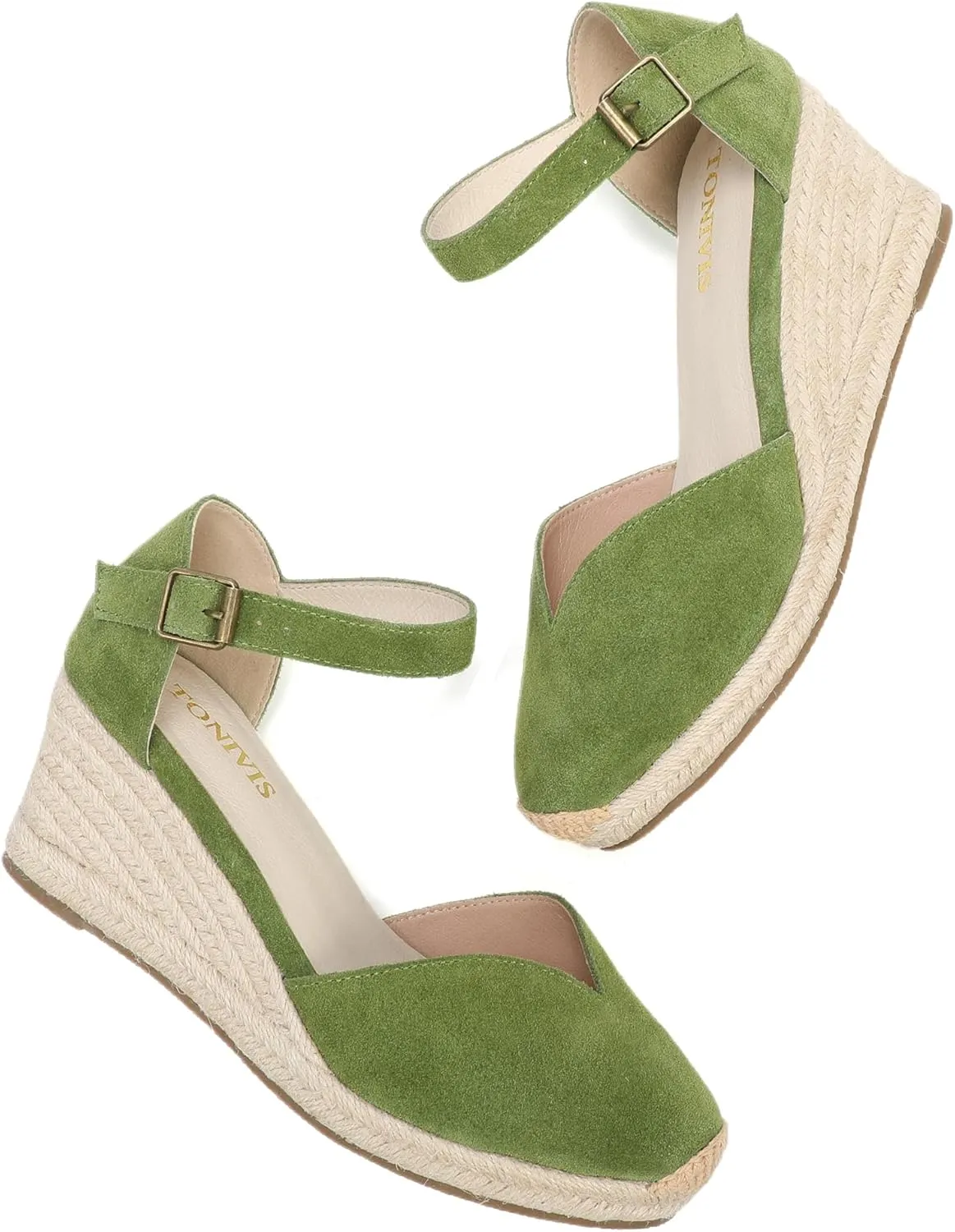 Platform Wedges Sandals for Women, 3" Wedge, Ankle-Strap, Cap Toe, Summer Espadrilles Heel Shoes