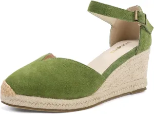 Platform Wedges Sandals for Women, 3" Wedge, Ankle-Strap, Cap Toe, Summer Espadrilles Heel Shoes