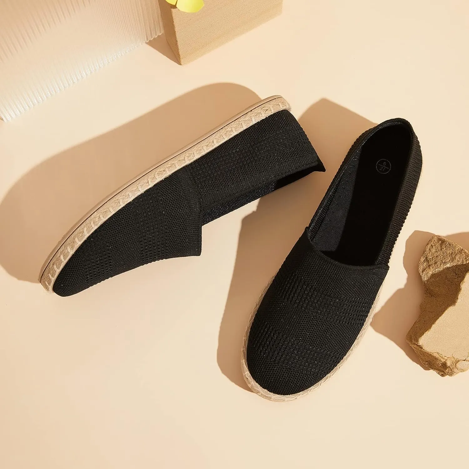POVOGER Women's Black Flats Mesh Slip On Shoes Breathable Loafers Espadrilles Flats Soft Womens Casual Shoes