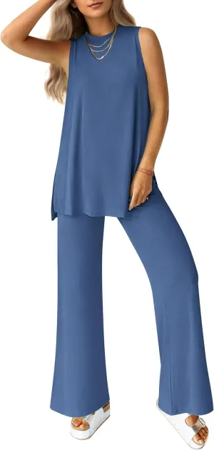 PRETTYGARDEN Women's Summer 2 Piece Set 2025 Loose Tank Top Wide Leg Pants Casual Matching Lounge Travel Outfits Tracksuit