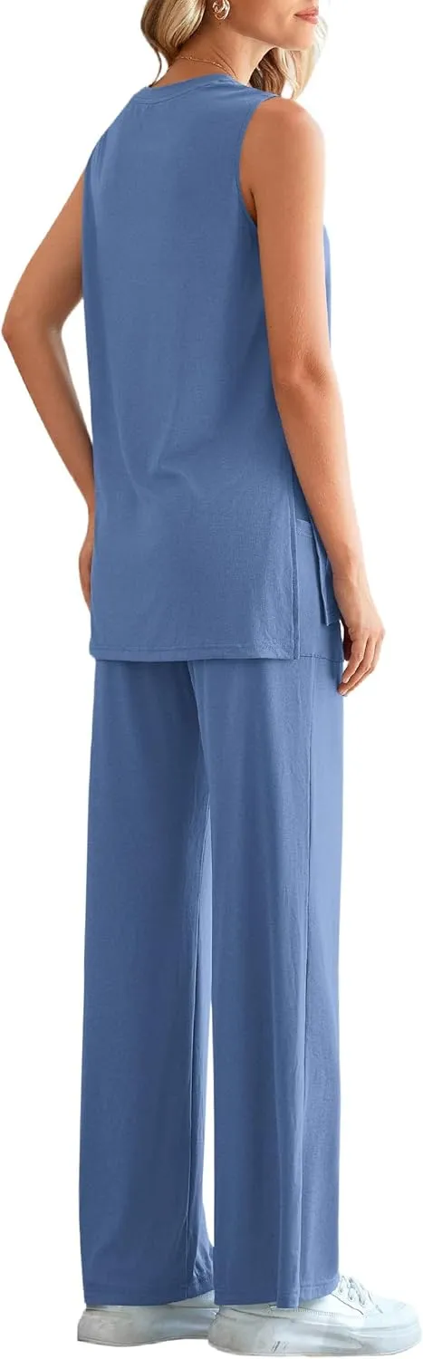 PRETTYGARDEN Women's Summer 2 Piece Set 2025 Loose Tank Top Wide Leg Pants Casual Matching Lounge Travel Outfits Tracksuit