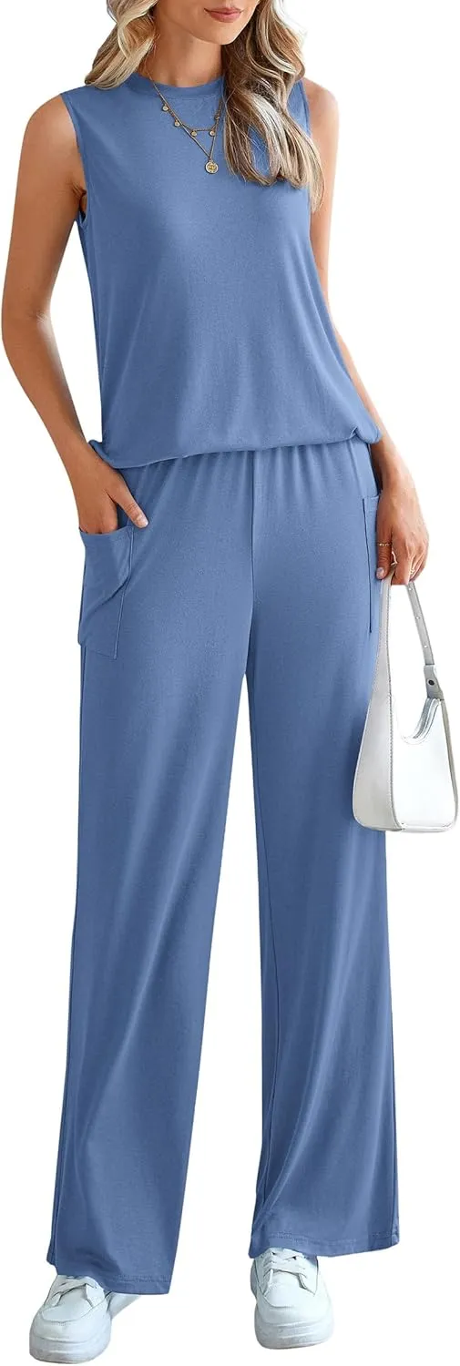 PRETTYGARDEN Women's Summer 2 Piece Set 2025 Loose Tank Top Wide Leg Pants Casual Matching Lounge Travel Outfits Tracksuit
