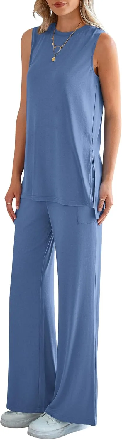 PRETTYGARDEN Women's Summer 2 Piece Set 2025 Loose Tank Top Wide Leg Pants Casual Matching Lounge Travel Outfits Tracksuit
