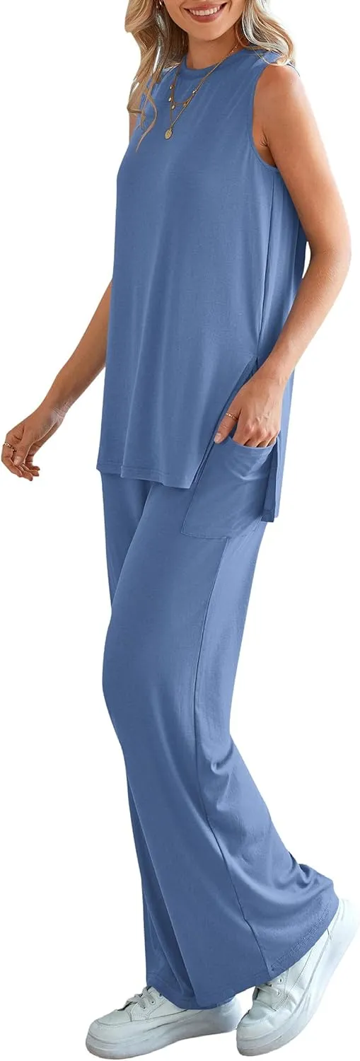 PRETTYGARDEN Women's Summer 2 Piece Set 2025 Loose Tank Top Wide Leg Pants Casual Matching Lounge Travel Outfits Tracksuit