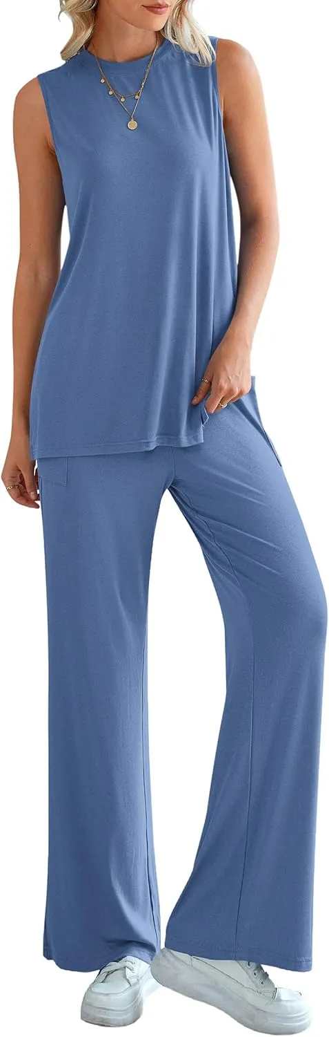 PRETTYGARDEN Women's Summer 2 Piece Set 2025 Loose Tank Top Wide Leg Pants Casual Matching Lounge Travel Outfits Tracksuit
