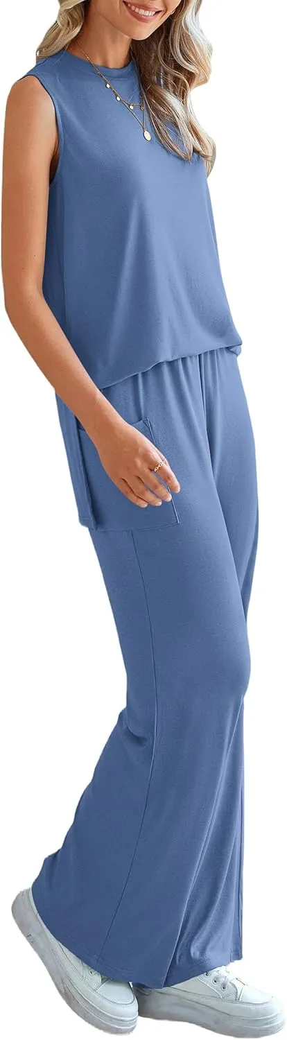 PRETTYGARDEN Women's Summer 2 Piece Set 2025 Loose Tank Top Wide Leg Pants Casual Matching Lounge Travel Outfits Tracksuit