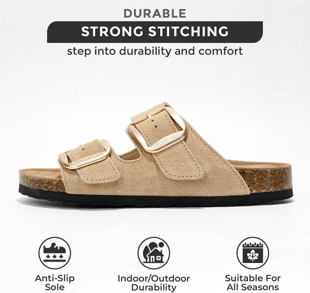 Project Cloud Genuine Leather Flat Sandals for Women 2025 Comfortable Beach Essentials Womens Sandals Memory Foam Vacation Essentials Slides for Women Footwear (Santorini)