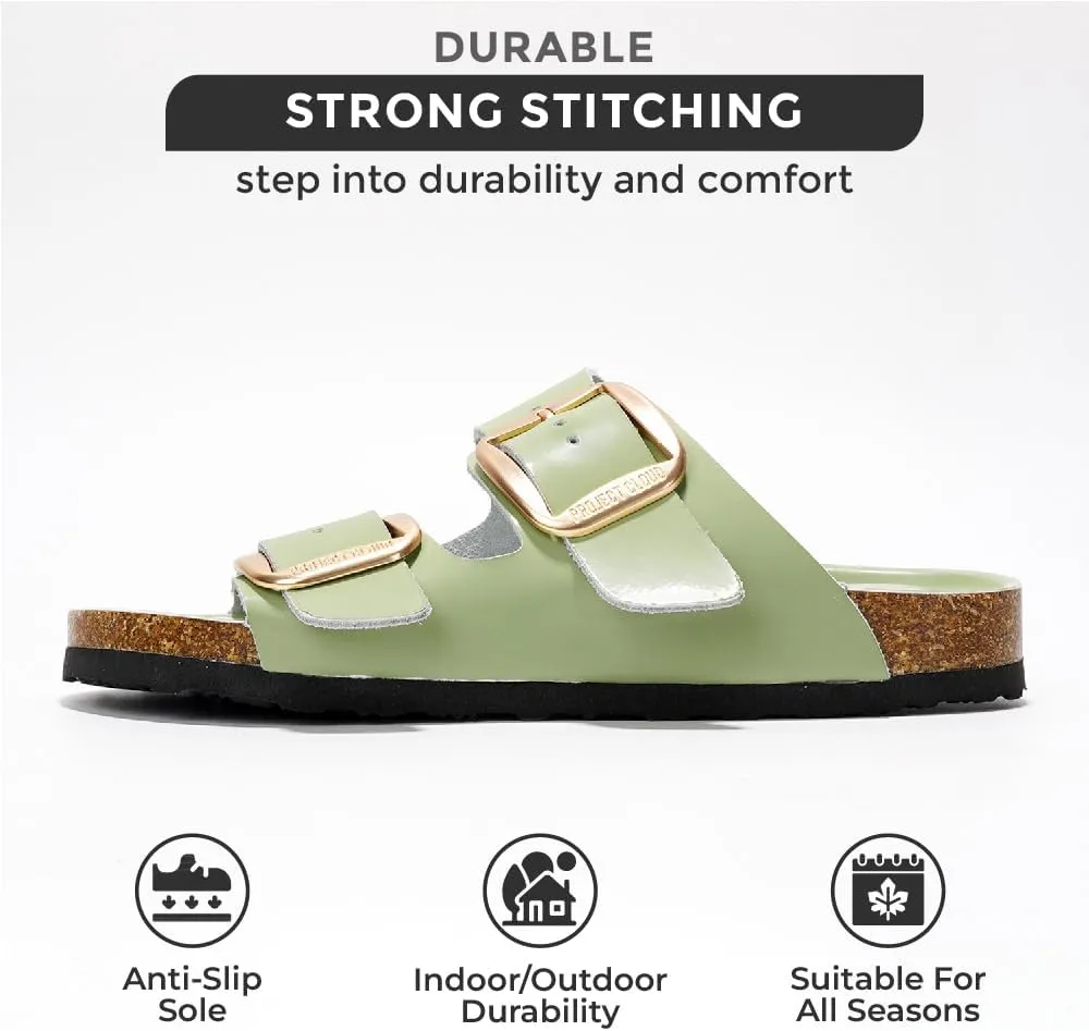 Project Cloud Genuine Leather Flat Sandals for Women 2025 Comfortable Beach Essentials Womens Sandals Memory Foam Vacation Essentials Slides for Women Footwear (Santorini)