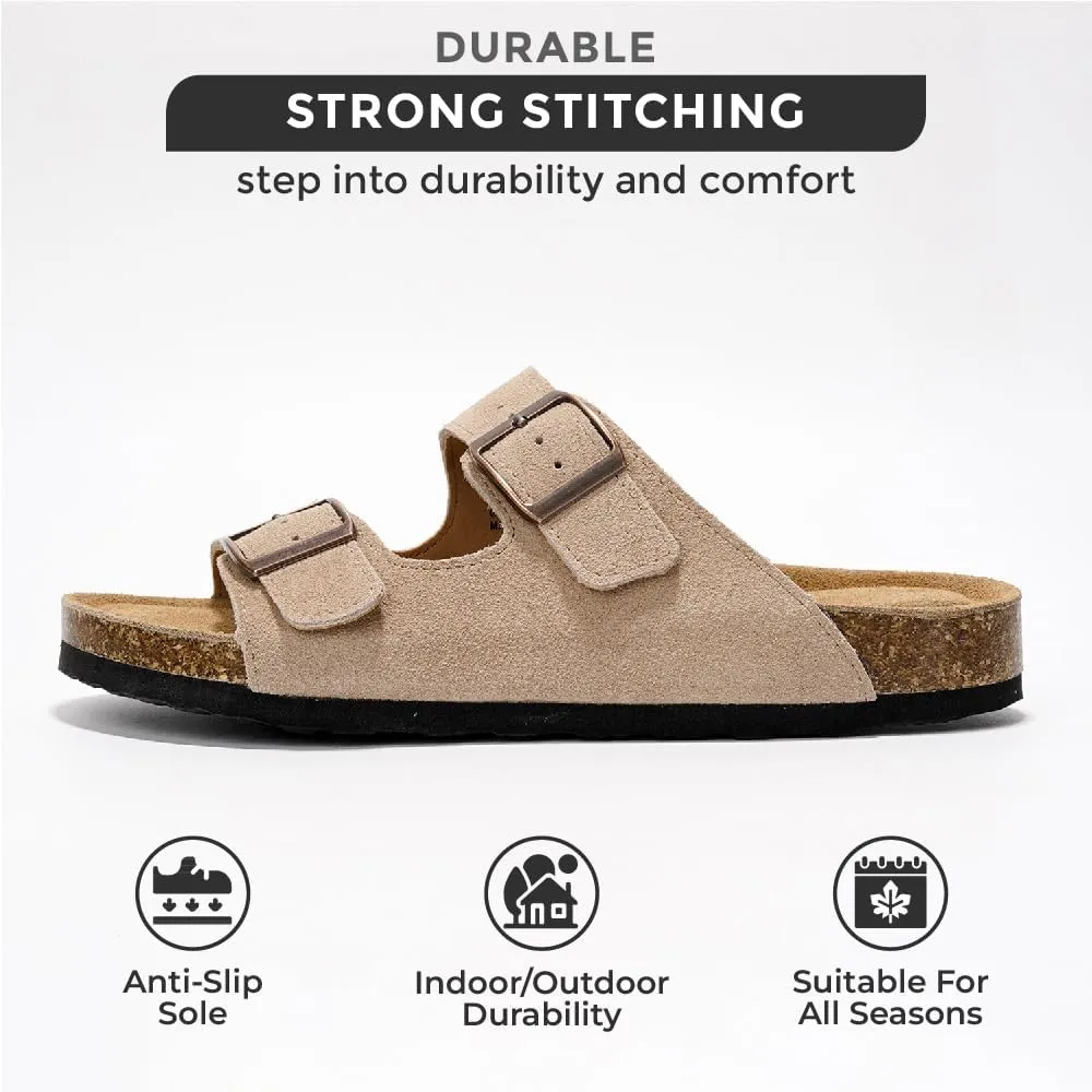 Project Cloud Genuine Leather Flat Sandals Women 2025 Beach Essentials Womens Sandals Memory Foam Vacation Essentials Slides for Women Footwear (Venita)