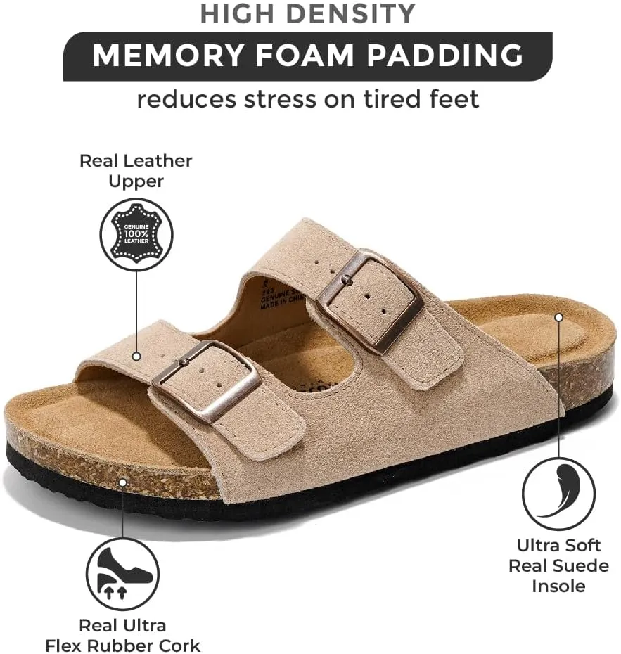 Project Cloud Genuine Leather Flat Sandals Women 2025 Beach Essentials Womens Sandals Memory Foam Vacation Essentials Slides for Women Footwear (Venita)
