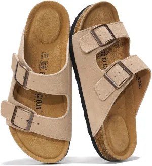 Project Cloud Genuine Leather Flat Sandals Women 2025 Beach Essentials Womens Sandals Memory Foam Vacation Essentials Slides for Women Footwear (Venita)