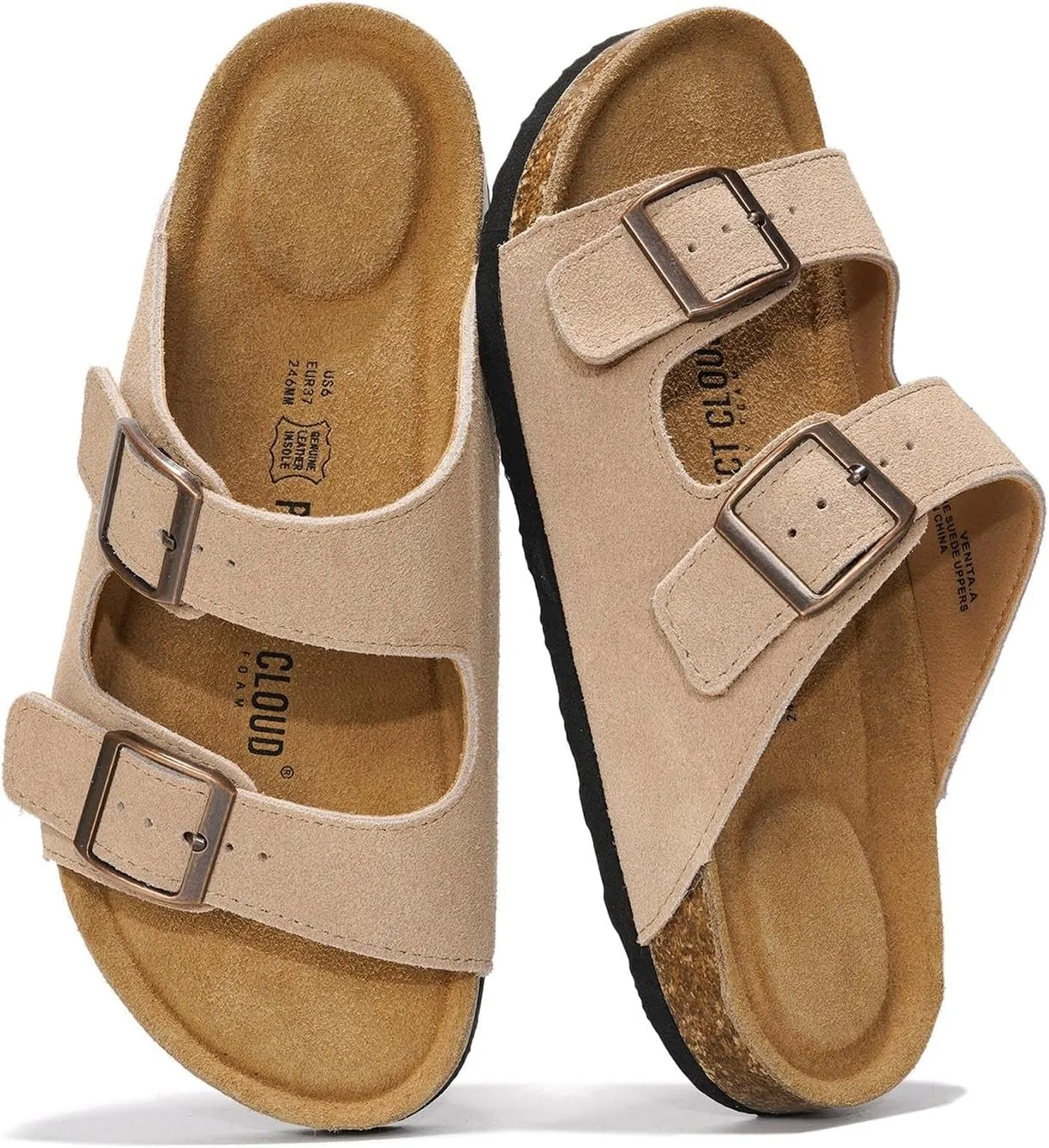 Project Cloud Genuine Leather Flat Sandals Women 2025 Beach Essentials Womens Sandals Memory Foam Vacation Essentials Slides for Women Footwear (Venita)