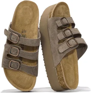 Project Cloud Genuine Suede Platform Sandals Women Footwear - Comfortable Wedges with Memory Foam Insole - Non Slip 3-Strap Summer Sandals for Women 2025 (Dyan)
