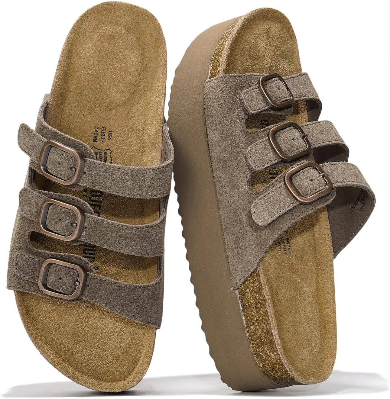 Project Cloud Genuine Suede Platform Sandals Women Footwear - Comfortable Wedges with Memory Foam Insole - Non Slip 3-Strap Summer Sandals for Women 2025 (Dyan)