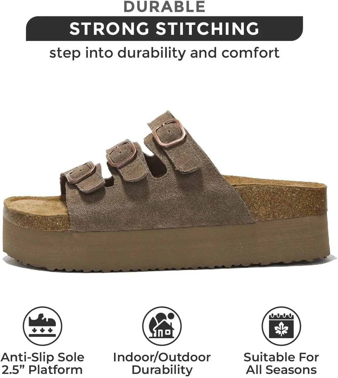 Project Cloud Genuine Suede Platform Sandals Women Footwear - Comfortable Wedges with Memory Foam Insole - Non Slip 3-Strap Summer Sandals for Women 2025 (Dyan)