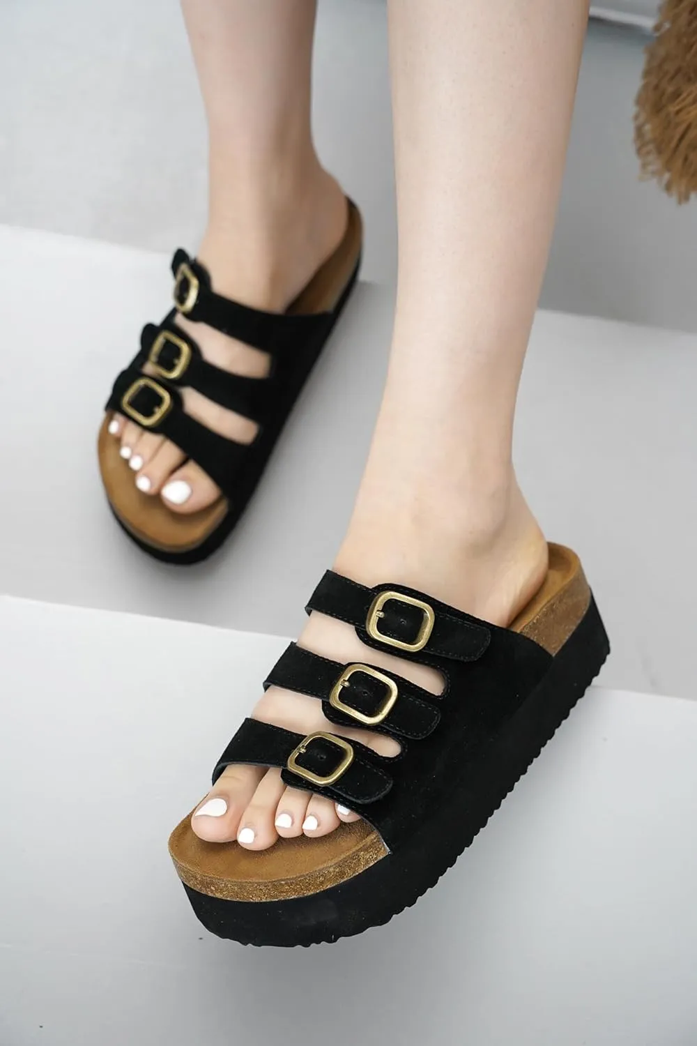 Project Cloud Genuine Suede Platform Sandals Women Footwear - Comfortable Wedges with Memory Foam Insole - Non Slip 3-Strap Summer Sandals for Women 2025 (Dyan)