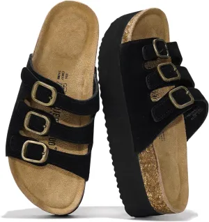 Project Cloud Genuine Suede Platform Sandals Women Footwear - Comfortable Wedges with Memory Foam Insole - Non Slip 3-Strap Summer Sandals for Women 2025 (Dyan)