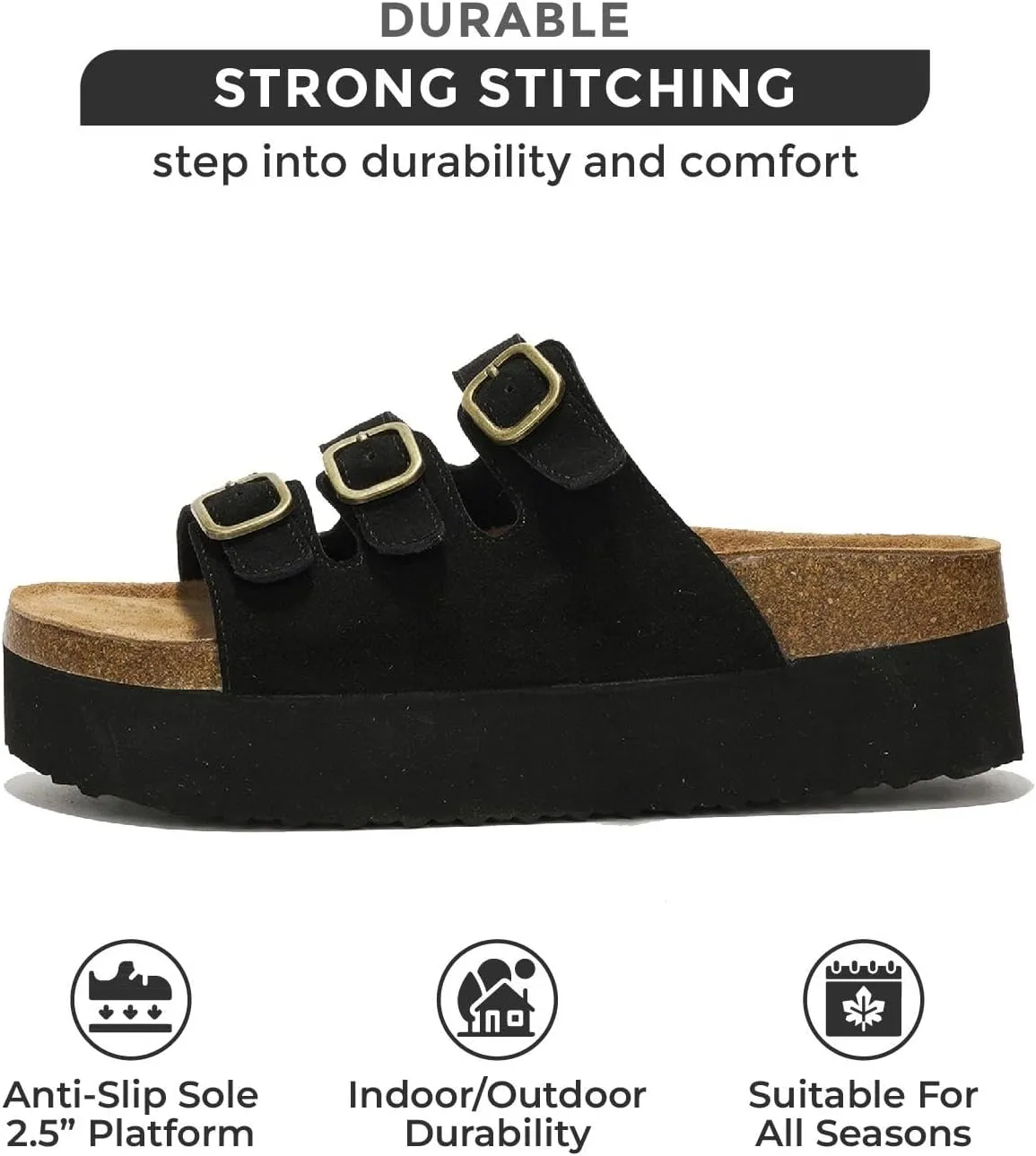 Project Cloud Genuine Suede Platform Sandals Women Footwear - Comfortable Wedges with Memory Foam Insole - Non Slip 3-Strap Summer Sandals for Women 2025 (Dyan)
