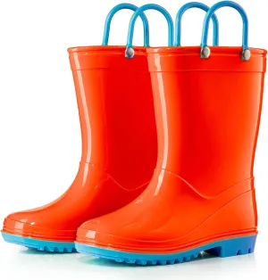 Puddle Play PVC Waterproof Rainboots - Orange and Light Blue - Easy-on Size 6 Toddler