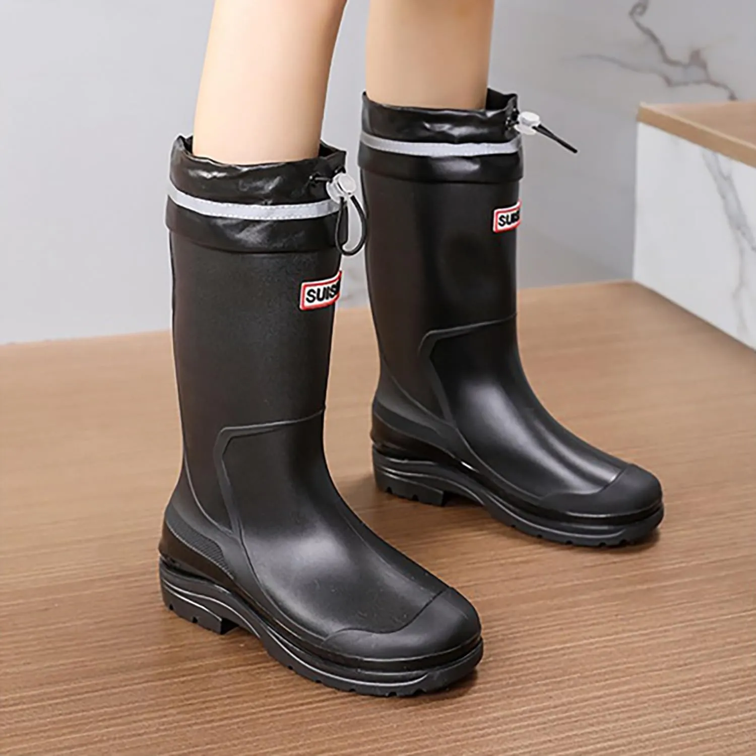 Rain Boots for Women and Waterproof Garden Shoes, Anti-Slipping Mid Calf Rubber Boots Lightweight Work Tall Fishing Boots for Outdoor