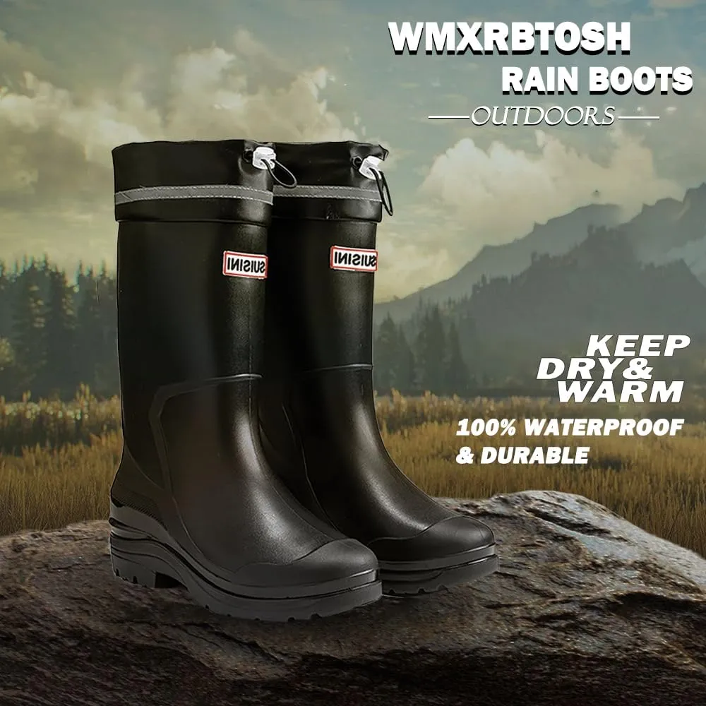 Rain Boots for Women and Waterproof Garden Shoes, Anti-Slipping Mid Calf Rubber Boots Lightweight Work Tall Fishing Boots for Outdoor