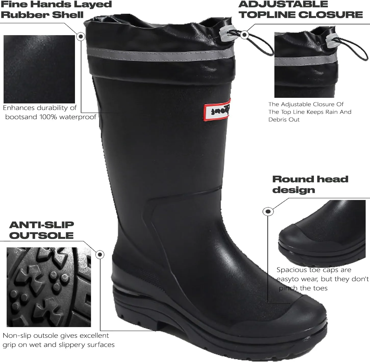 Rain Boots for Women and Waterproof Garden Shoes, Anti-Slipping Mid Calf Rubber Boots Lightweight Work Tall Fishing Boots for Outdoor