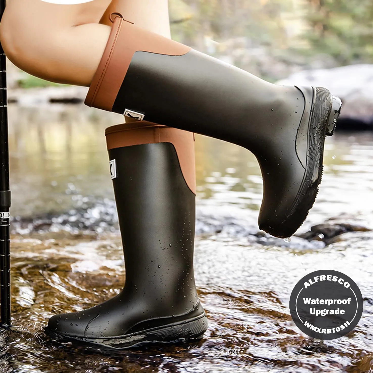 Rain Boots for Women and Waterproof Garden Shoes, Anti-Slipping Rubber Boots Lightweight Work Tall Fishing Boots for Outdoor