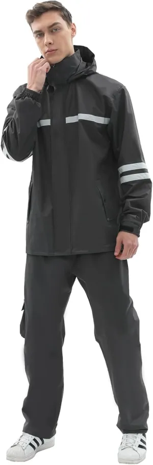 Rain Suit for Men & Women,Waterproof Rain Jacket&Trouser Suit with Reflective Strip,All-Sport Raincoat Anti-storm