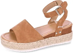 Rattan Sandals Raffia Wedge Espadrilles for Women Platform Dress Shoes Slingback Ankle Straps Casual House Slippers Breathable Open Toes Comfort Walking Slides Summer Outdoor Beach Party Vacation