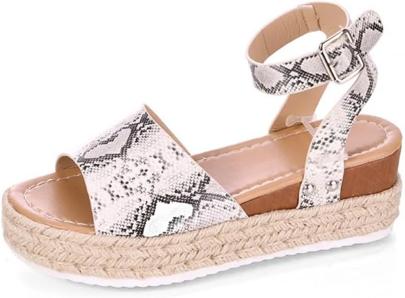 Rattan Sandals Raffia Wedge Espadrilles for Women Platform Dress Shoes Slingback Ankle Straps Casual House Slippers Breathable Open Toes Comfort Walking Slides Summer Outdoor Beach Party Vacation