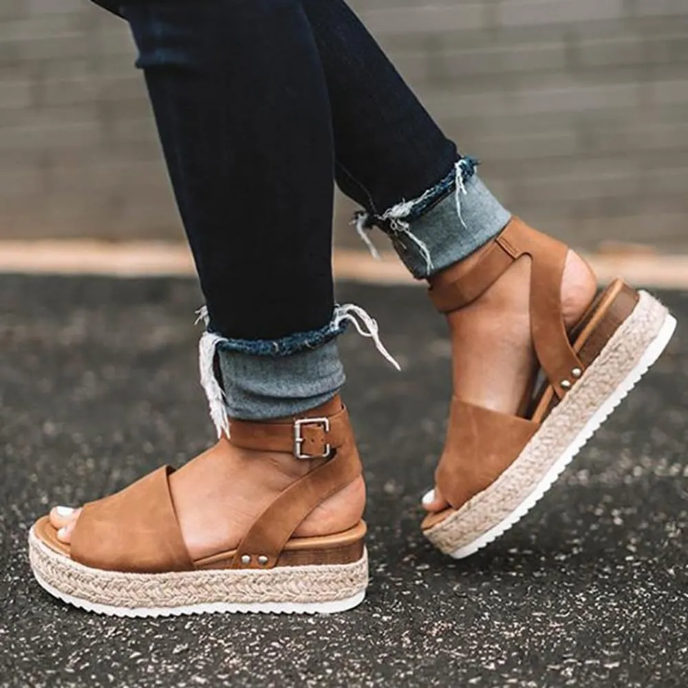 Rattan Sandals Raffia Wedge Espadrilles for Women Platform Dress Shoes Slingback Ankle Straps Casual House Slippers Breathable Open Toes Comfort Walking Slides Summer Outdoor Beach Party Vacation