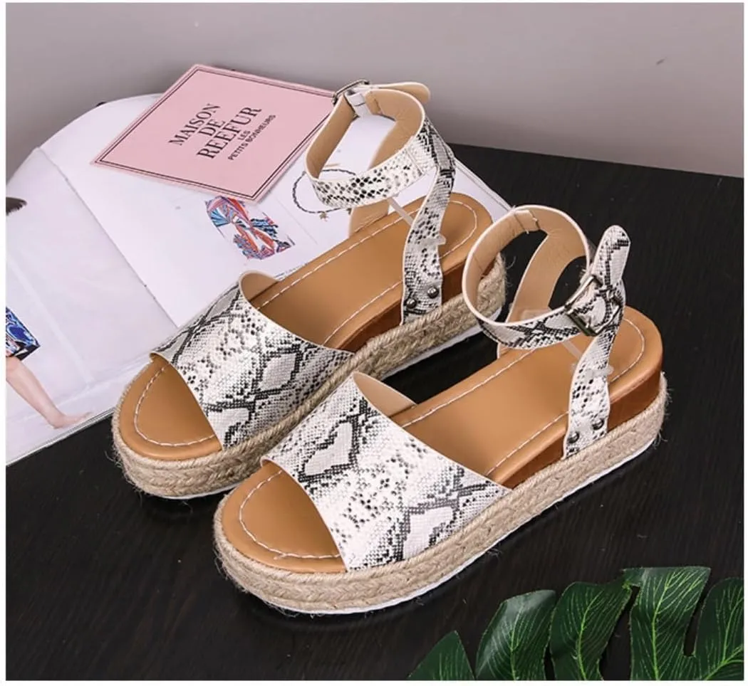 Rattan Sandals Raffia Wedge Espadrilles for Women Platform Dress Shoes Slingback Ankle Straps Casual House Slippers Breathable Open Toes Comfort Walking Slides Summer Outdoor Beach Party Vacation