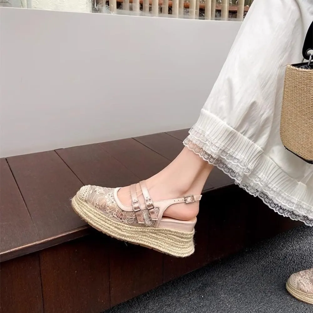 Rattan Sandals Raffia Wedge Espadrilles for Women Platform Straw Woven Slingback Dress Shoes Slip on House Slippers Breathable Closed Toe Casual Summer Walking Slides No Slip Sole with Arch Support